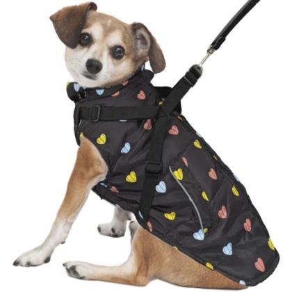 Fashion Pet Puffy Heart Harness Coat Black